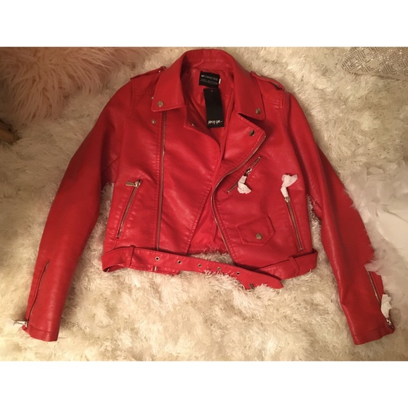 Red Faux Leather Moto Jacket